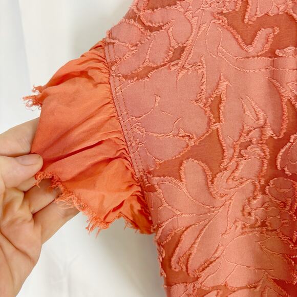 Anthropologie Ruffle Knit Mini Dress Peachy Pink Size M Fits Like L Relaxed Fit - Picture 6 of 8